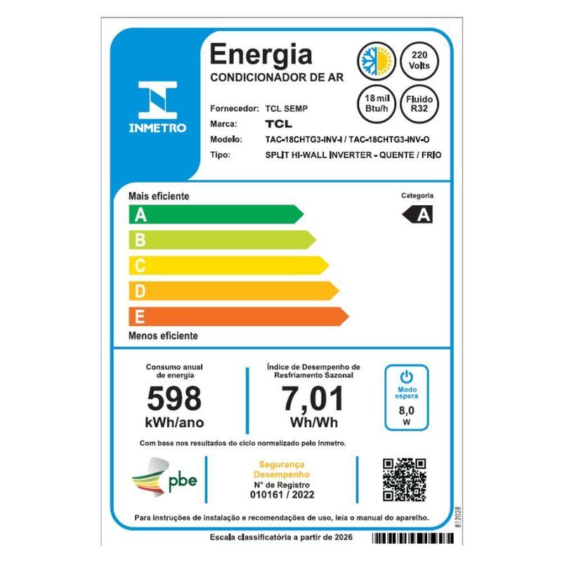 Ar Condicionado Split Inverter TCL BreezeIN AI 18000 BTUs Quente e Frio 220V TAC-18CHTG3-INV