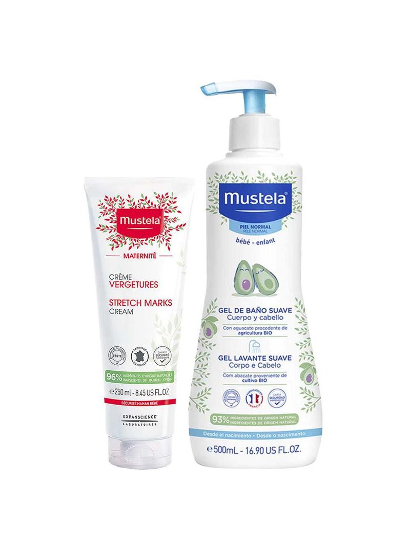 Mustela kit – creme para estrias 250ml + gel lavante para corpo e cabelo 500ml