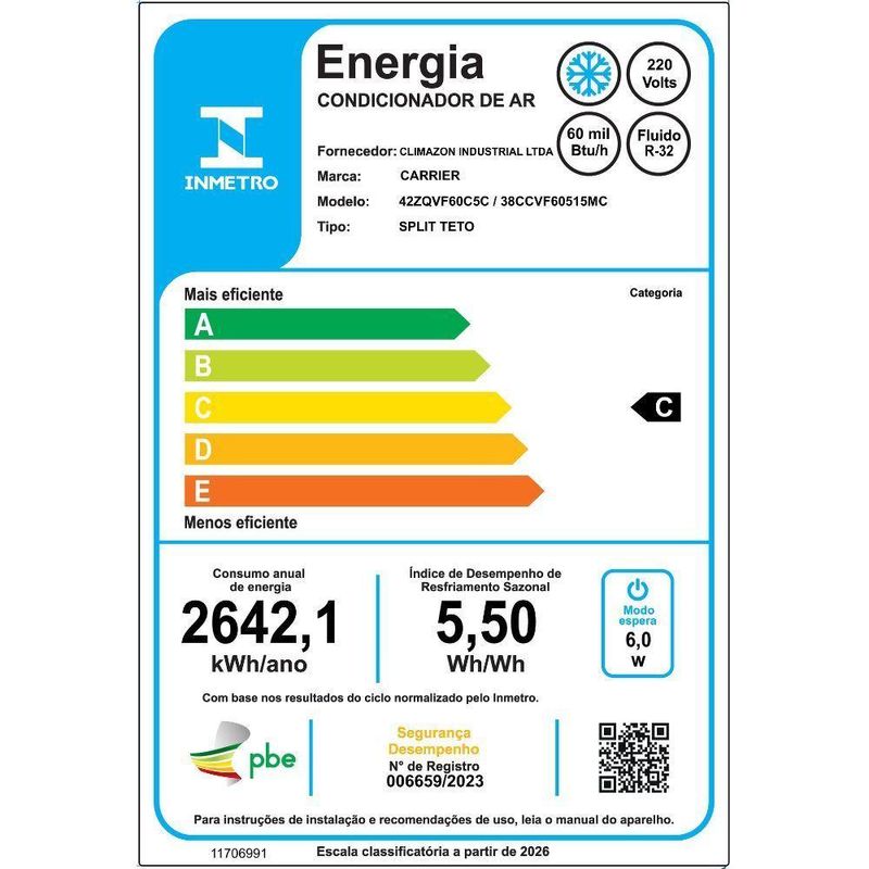 Ar Condicionado Split Teto Carrier Xpower 60000 BTUs Frio Inverter 220V R32 38CCVF60515MC