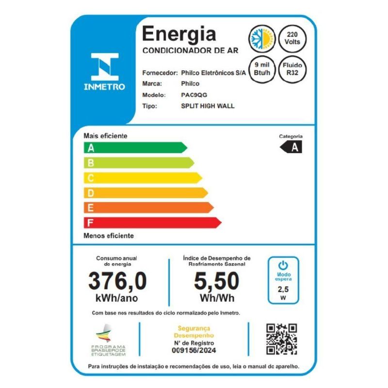 Ar Condicionado Split Inverter Philco PAC9QG Espelhado 9000 BTUs Quente e Frio 220V