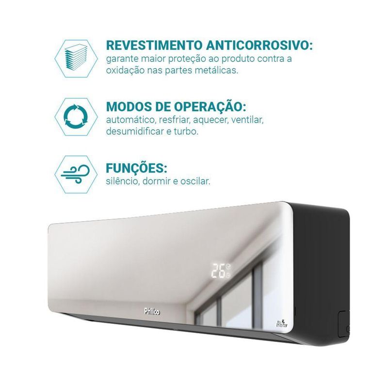 Ar Condicionado Split Inverter Philco PAC18QG Espelhado 18000 BTUs Quente e Frio 220V