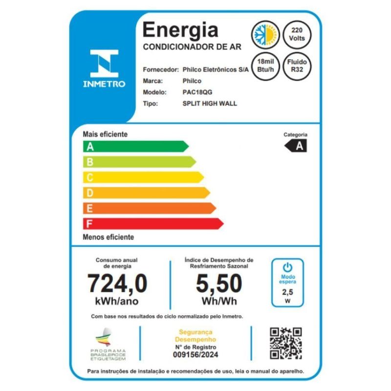 Ar Condicionado Split Inverter Philco PAC18QG Espelhado 18000 BTUs Quente e Frio 220V