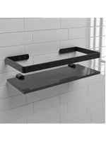 Suporte Porta Shampoo Prateleira De Vidro 10x35 Cm Preto