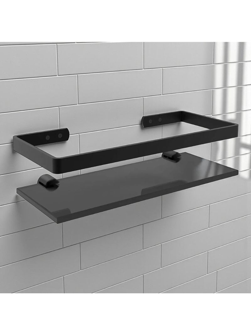Suporte Porta Shampoo Prateleira De Vidro 10x35 Cm Preto