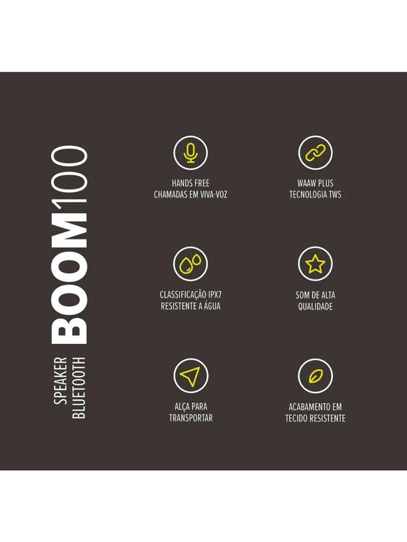 Caixa som waaw alok boom 100sb bt à prova d’água 40w rms tws