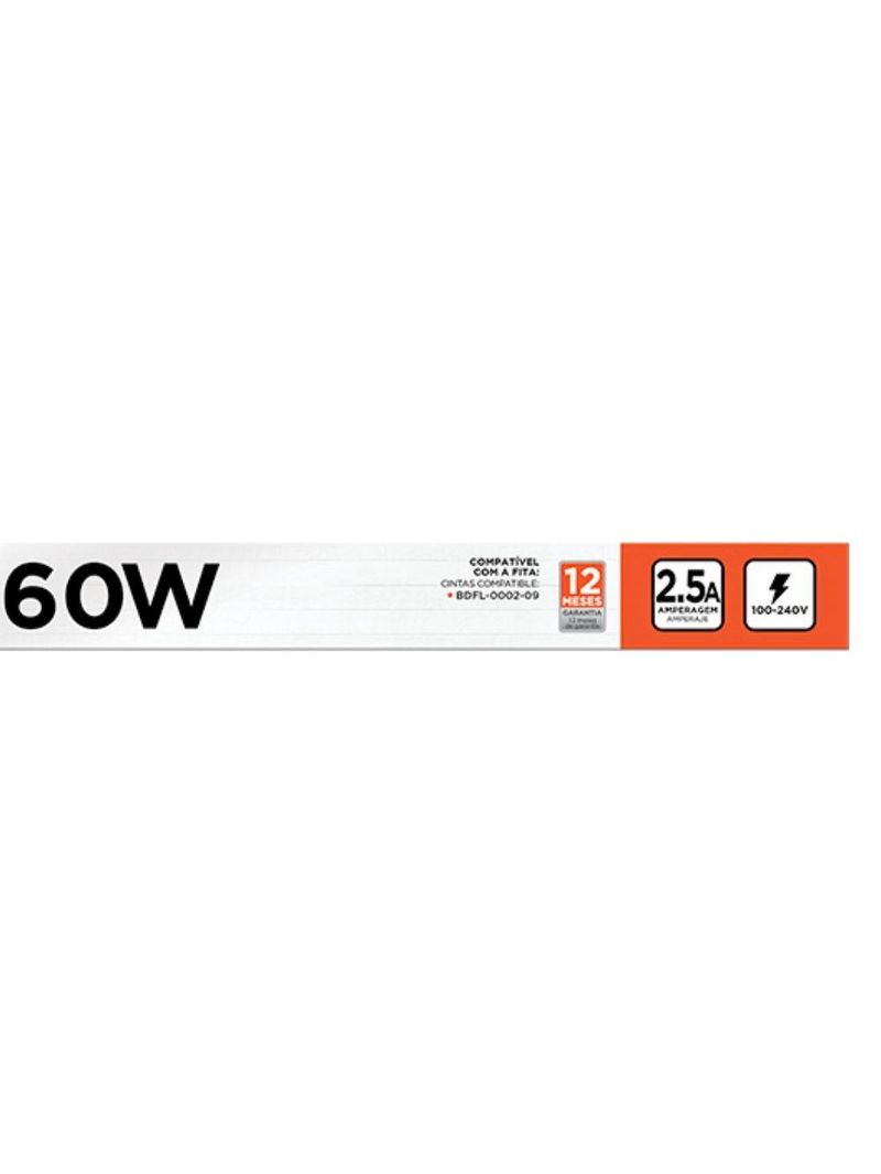 Fonte driver slim fita de led 100-240v 25a 60w black+decker