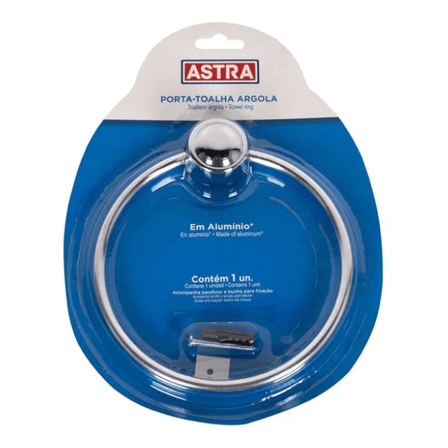 Porta Toalha Argola Astra KBM/CAT em Alumínio Cromado com Fixação