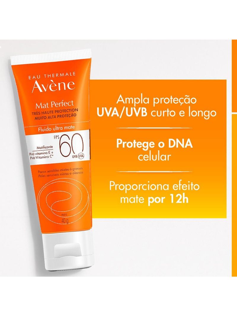 Protetor solar avène mat perfect fluido sem cor fps60
