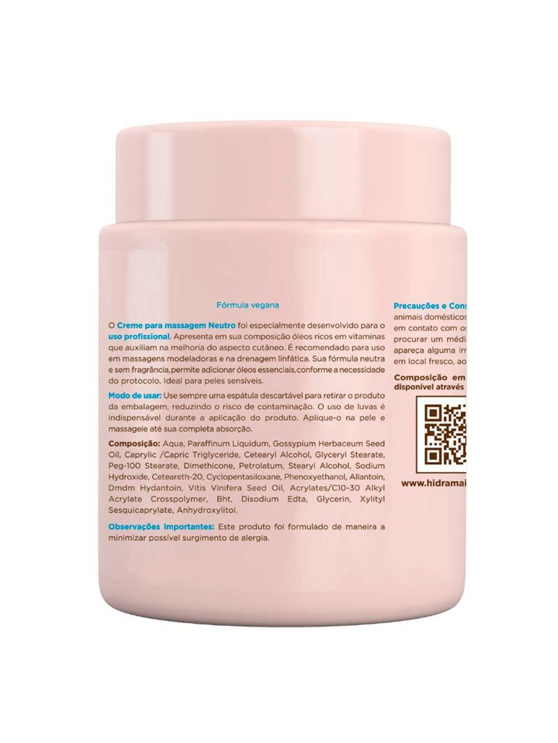 Creme neutro para massagem hidramais profissional