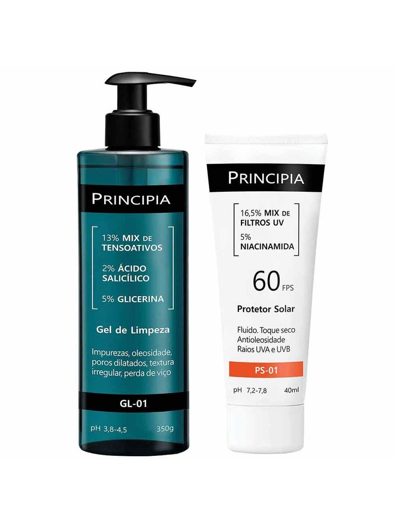 Principia kit - gel de limpeza + protetor solar fps60