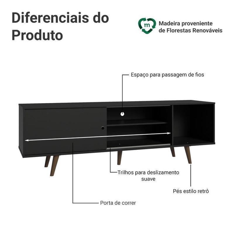 Rack para tv até 80 polegadas 160cm com pés torino madesa