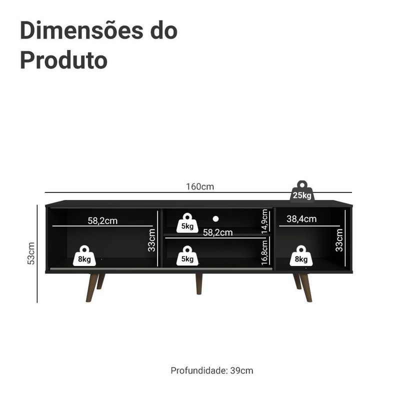 Rack para tv até 80 polegadas 160cm com pés torino madesa