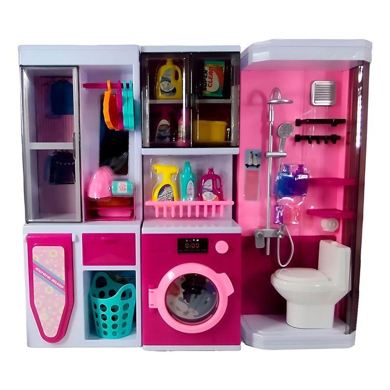 Brinquedo Lavanderia Casinha Boneca Luz Som Interativo