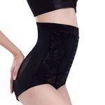 Cinta Calcinha Modeladora Aperta Barriga Alta Compressão Flores Preta Tamanho:l