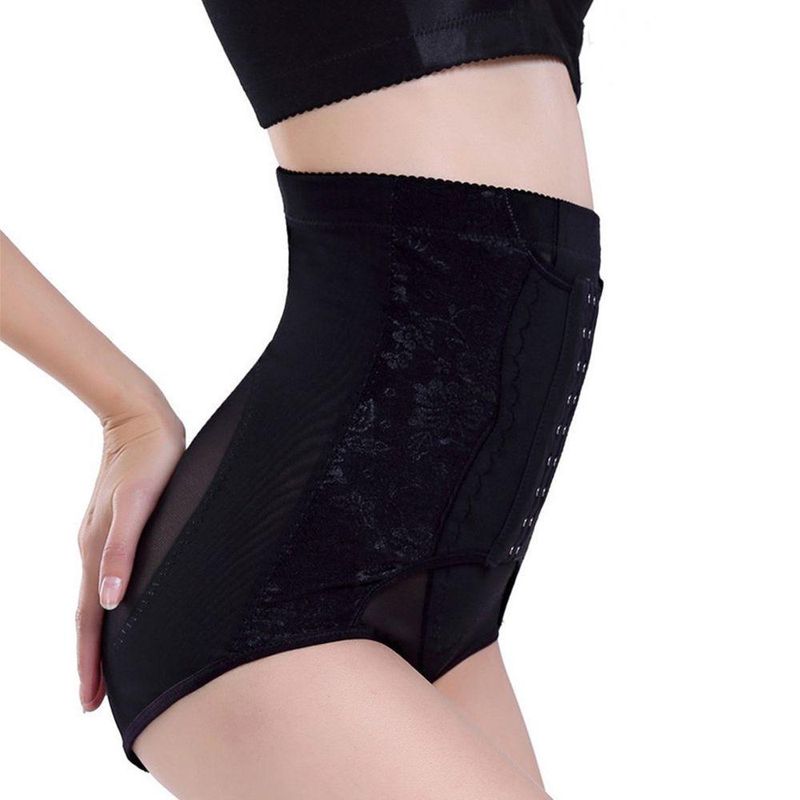 Cinta Calcinha Modeladora Aperta Barriga Alta Compressão Flores Preta Tamanho:l