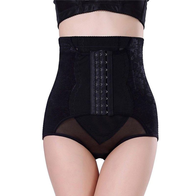 Cinta Calcinha Modeladora Aperta Barriga Alta Compressão Flores Preta Tamanho:l
