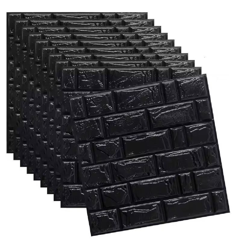 Papel De Parede Tijolinho 3d Preto Placa Adesivo 77x70cm
