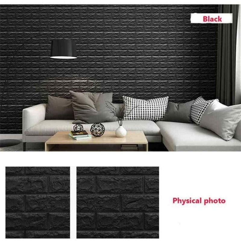 Papel De Parede Tijolinho 3d Preto Placa Adesivo 77x70cm