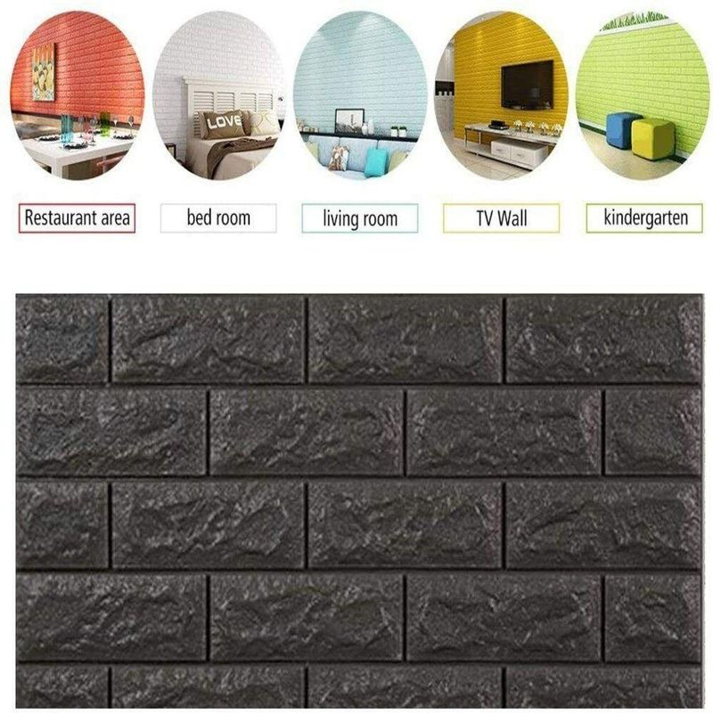 Papel De Parede Tijolinho 3d Preto Placa Adesivo 77x70cm
