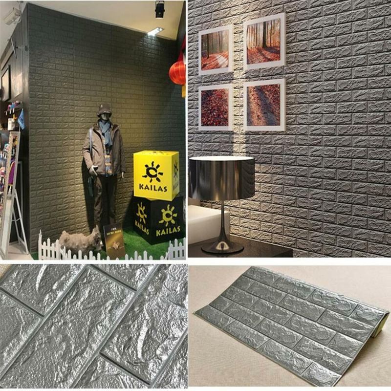 Placa Tijolinho De Parede Papel Tijolo Cinza Adesivo 77x70cm