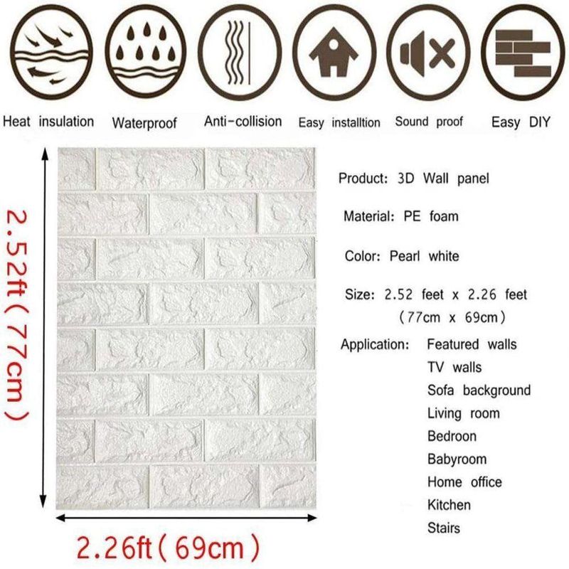 Papel Parede 3d Tijolinho Branco Placa Auto Adesivo 77x70cm