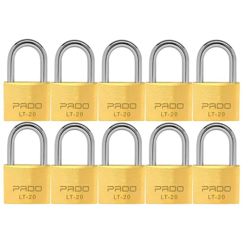 Kit 10 Cadeado 20mm Segredo Diferente Pado 2 Chaves Latão Cor Dourado-escuro