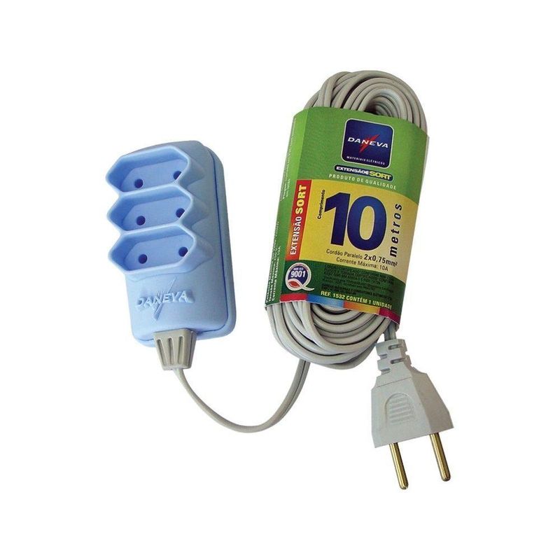 Extensao Daneva Sort Pl Cordao Paralelo 2x075mm 10m Cor Sortida Ref1532