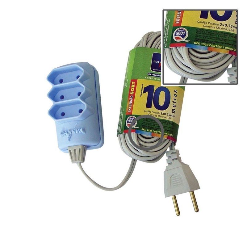 Extensao Daneva Sort Pl Cordao Paralelo 2x075mm 10m Cor Sortida Ref1532
