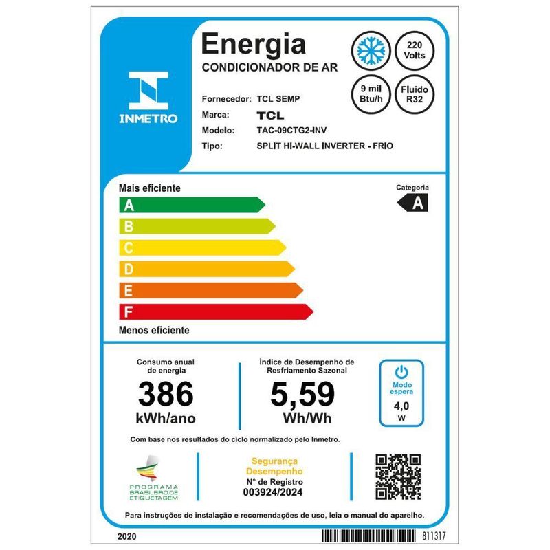 Ar Condicionado Split Inverter TCL T-PRO 20 9000 BTUs Frio 220V TAC-09CTG2-INV