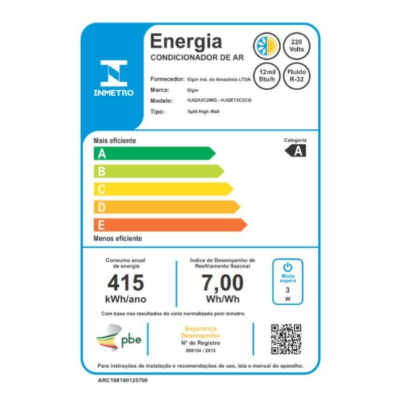 Ar Condicionado Split Elgin Eco Inverter III Wi-Fi 12000 BTUs Quente e Frio 220V HJQE12C2CG