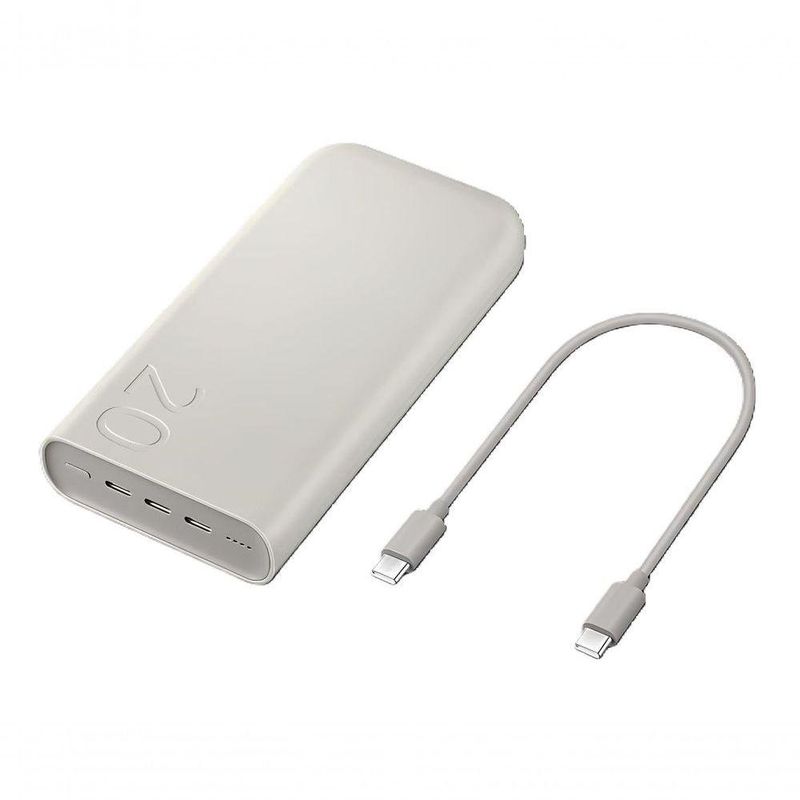 Carregador Portátil Power Bank 20000mAh Samsung 3 Portas USBC Super Rápido 45W Bege 402 Gramas EBP4520