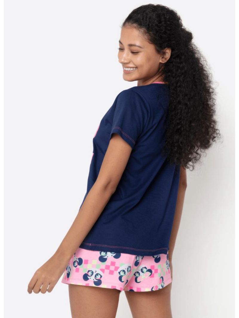 Pijama manga curta algodão feminino panda miami
