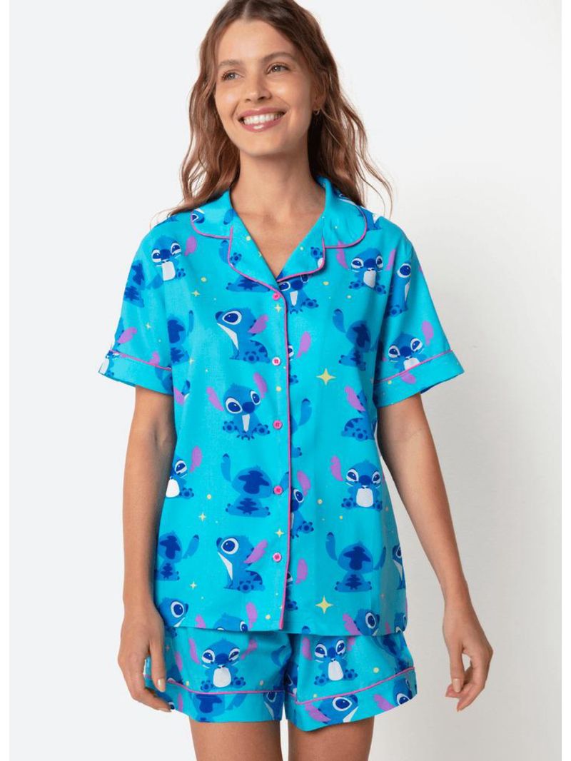 Pijama manga curta viscose feminino stitch