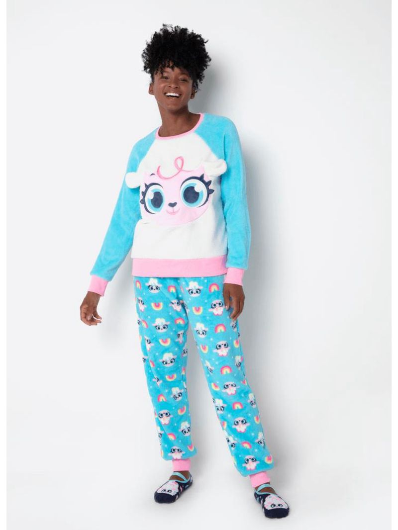 Pijama manga longa soft feminino ovelha