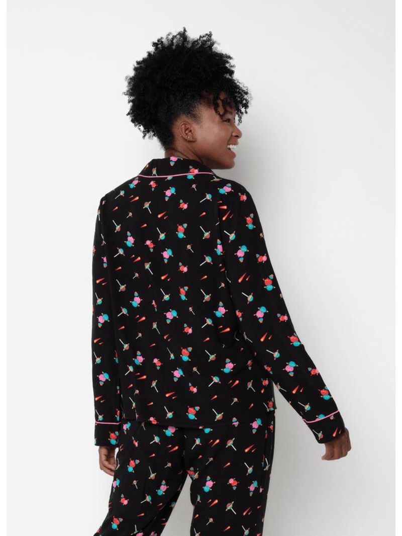 Pijama manga longa viscose feminino space food