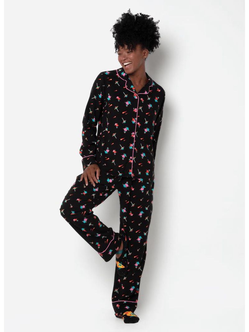 Pijama manga longa viscose feminino space food