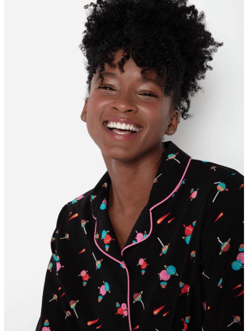 Pijama manga longa viscose feminino space food