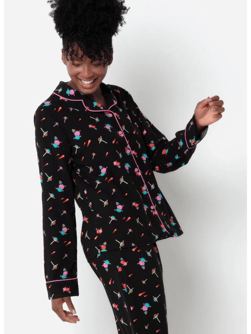 Pijama manga longa viscose feminino space food
