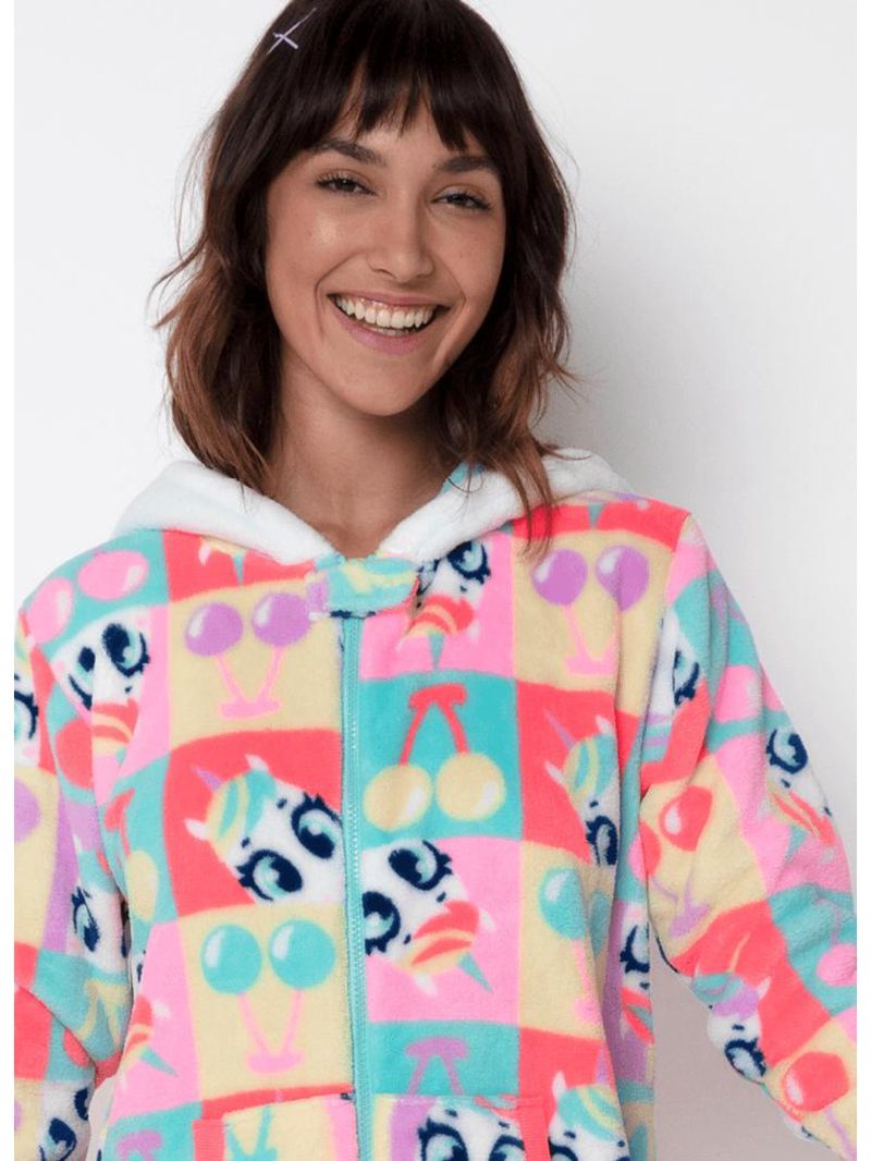 Macacão manga longa soft feminino unicórnio cherry