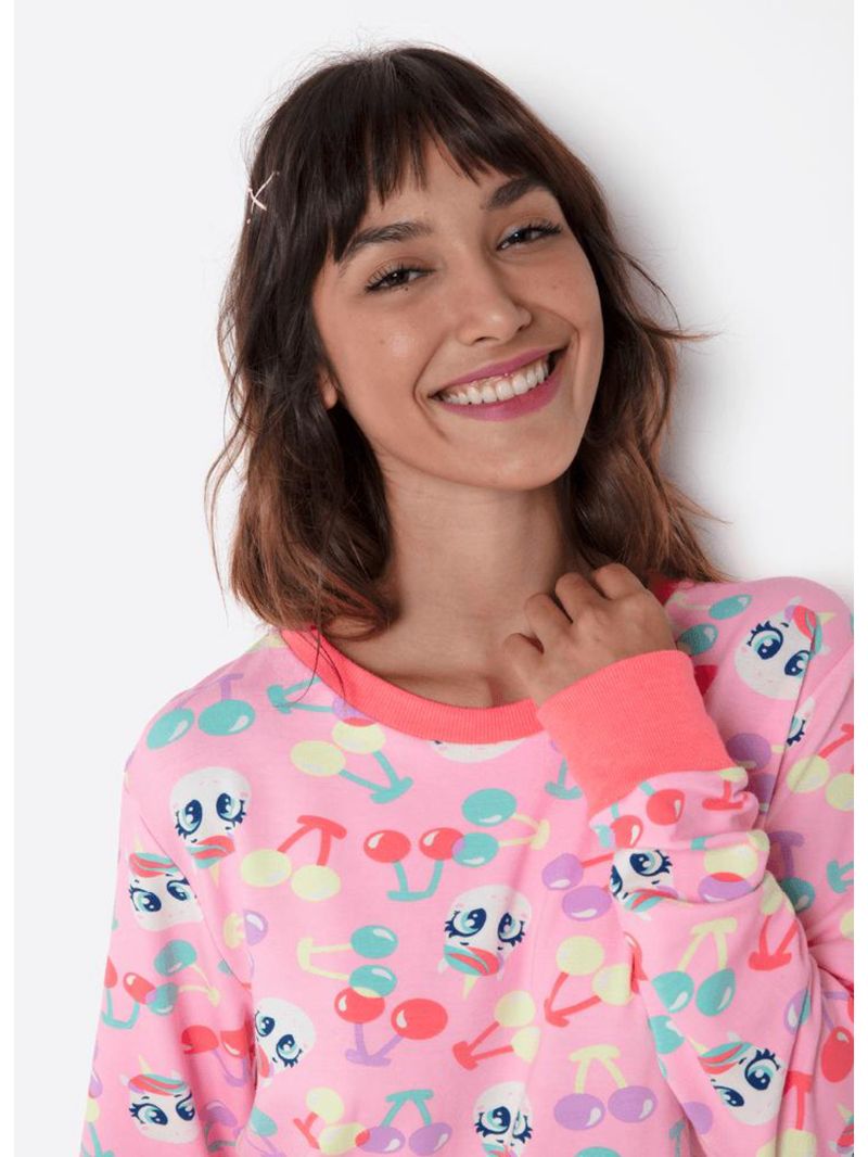 Pijama manga longa ultra visco feminino unicórnio cherry
