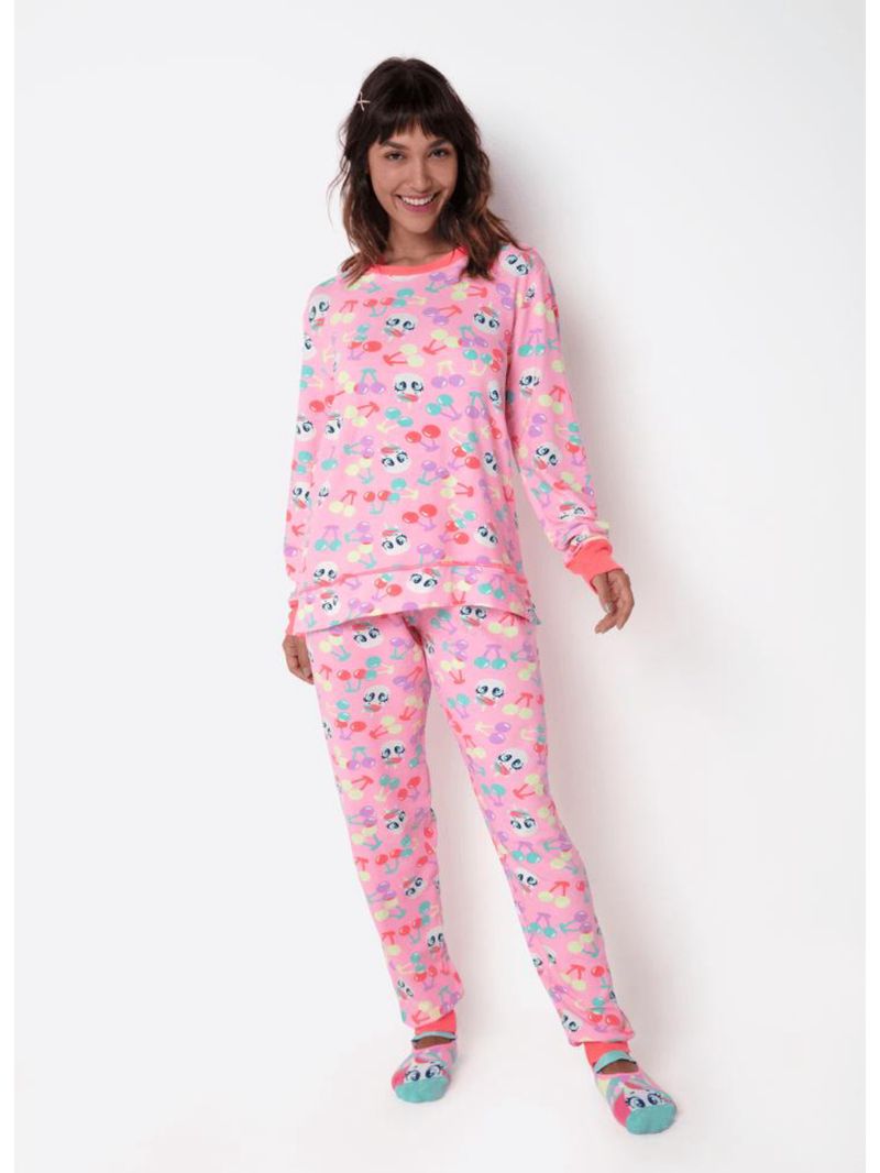 Pijama manga longa ultra visco feminino unicórnio cherry