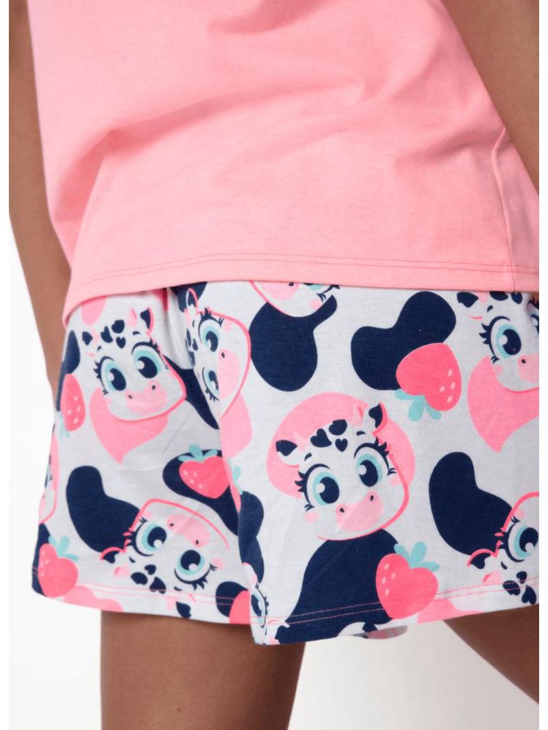 Pijama manga curta algodão feminino vaca romântica