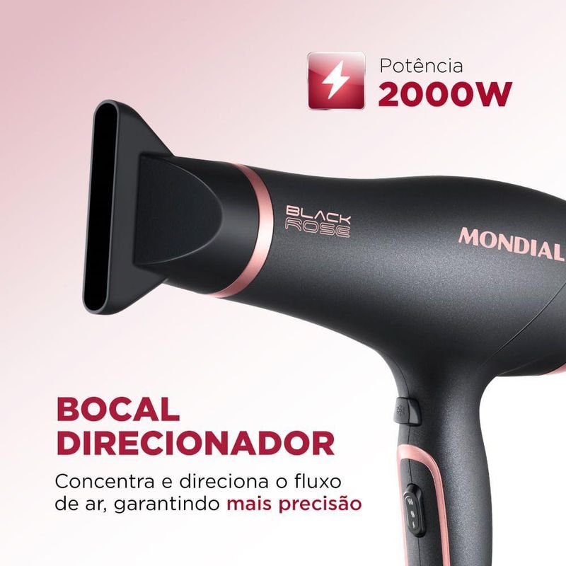 Secador De Cabelos Mondial Preto/Golden Rose 2000W SC-37-BI Bivolt