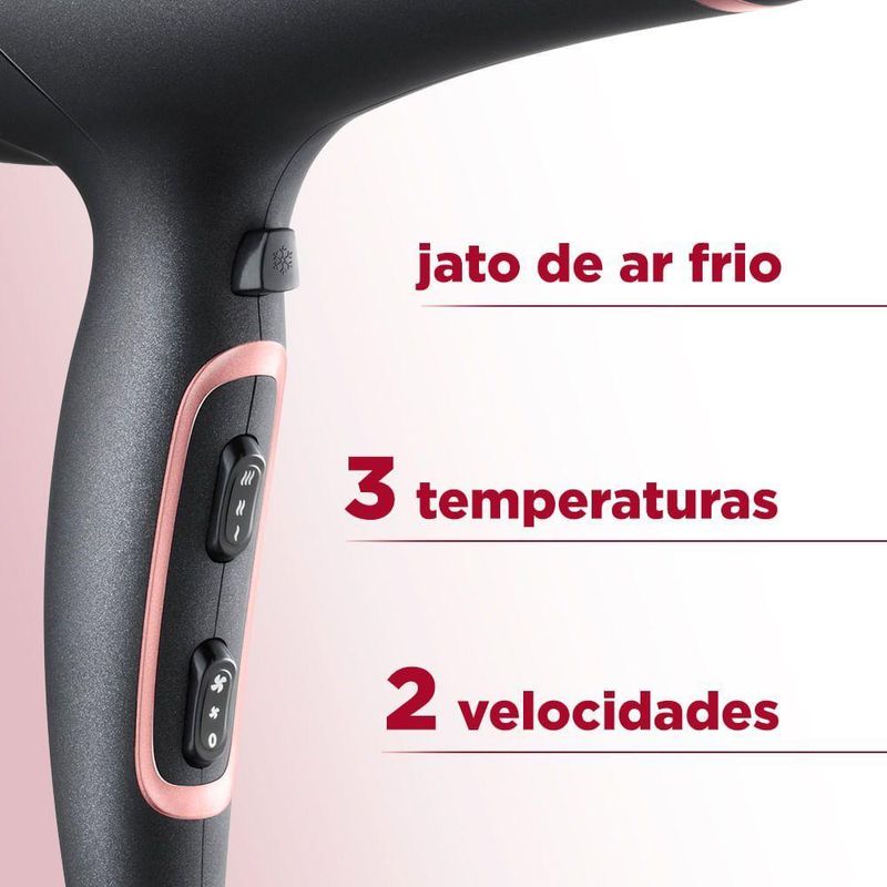 Secador De Cabelos Mondial Preto/Golden Rose 2000W SC-37-BI Bivolt