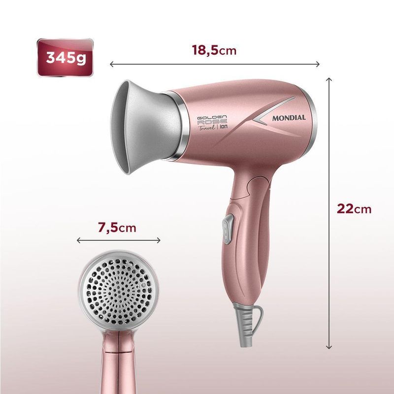 Secador De Cabelos Travel Golden Rose Mondial Bivolt
