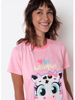 Pijama manga curta algodão feminino vaca patches
