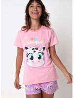 Pijama manga curta algodão feminino vaca patches