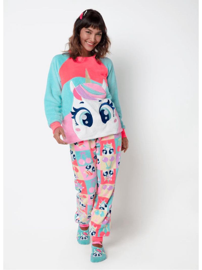 Pijama manga longa soft feminino unicórnio cherry