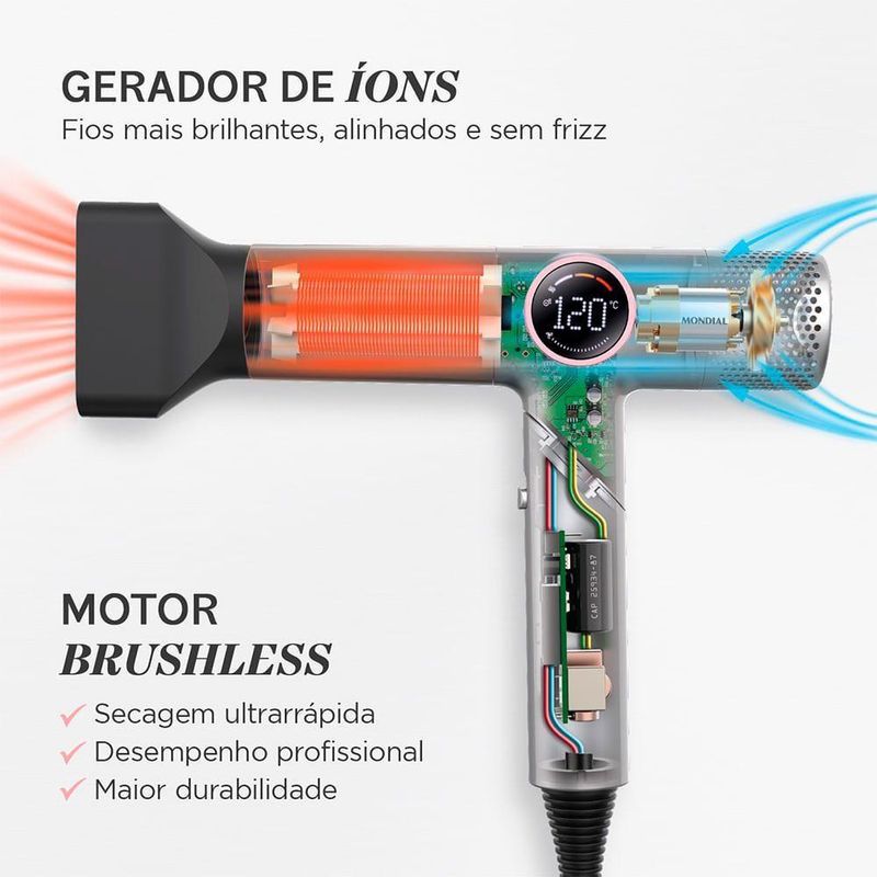 Secador Mondial Ultra Sonic By Juliette SCP-JU-04-US Bldc Com Cabo Dobrável 220V