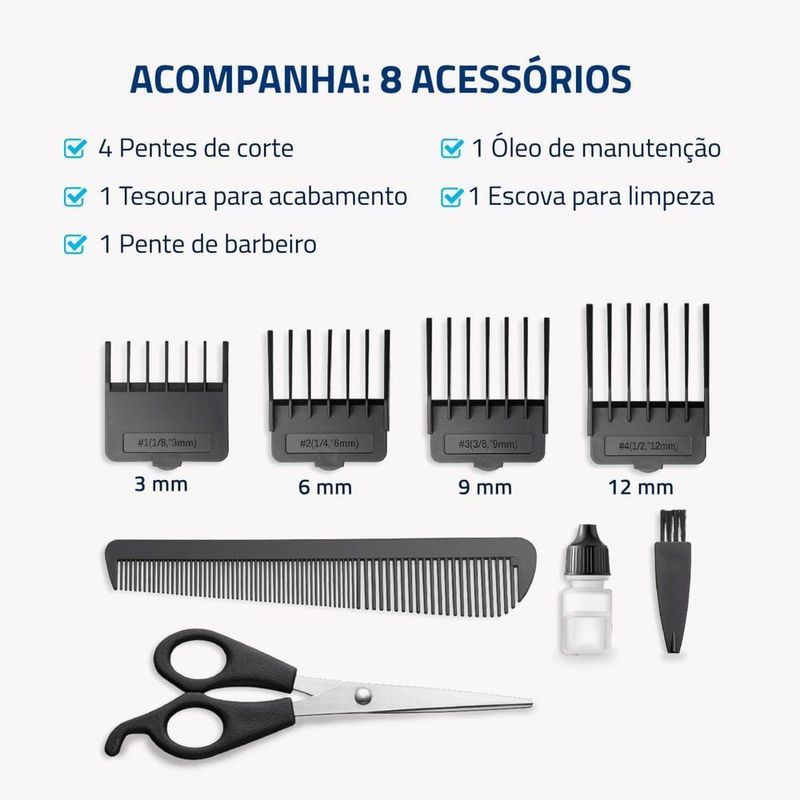 Cortador De Cabelos Pratic Style Mondial Azul 9w Cr-10-bi Bivolt